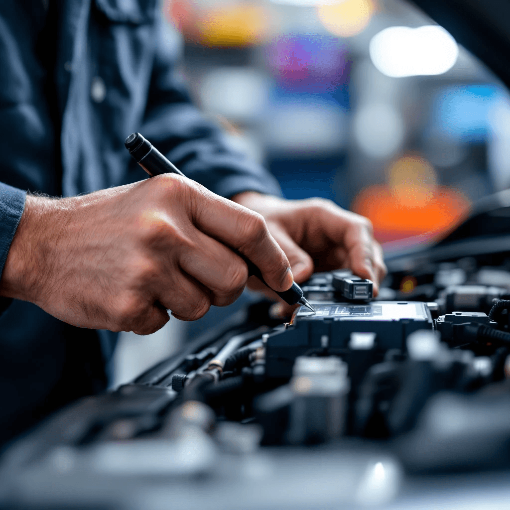 Car door lock mechanism being repaired with precision tools