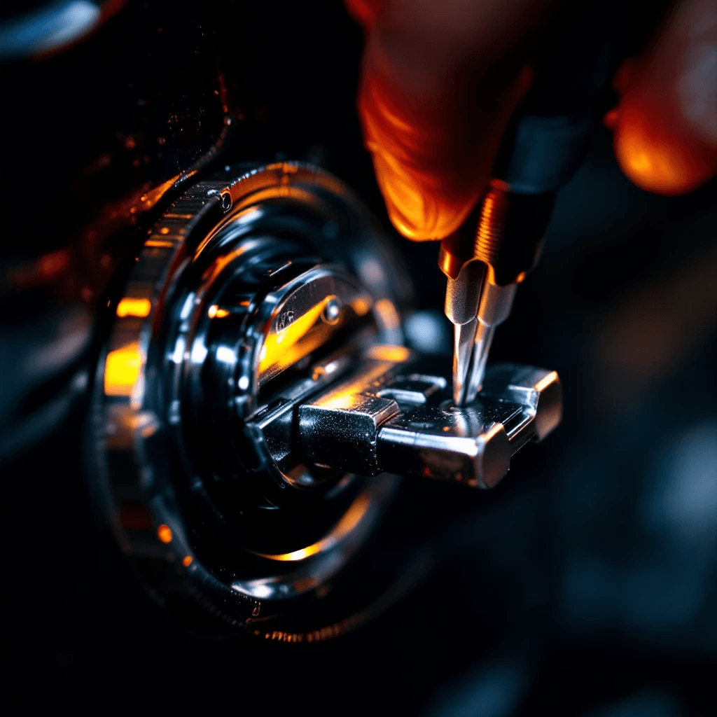 Car ignition cylinder being repaired with locksmith tools
